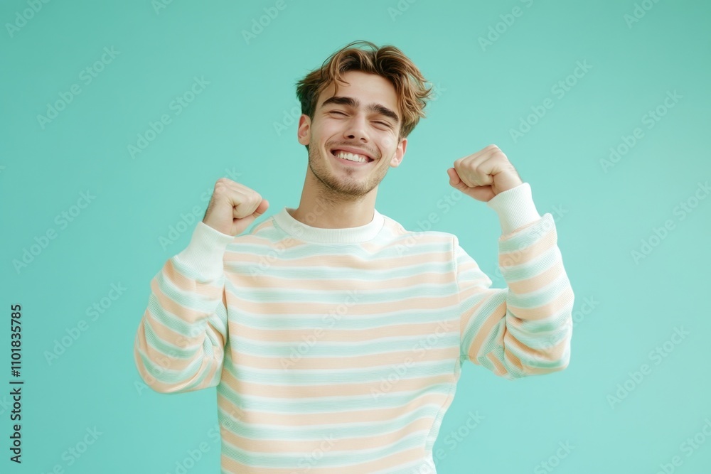 A person standing with raised arms, conveying triumph and joy A person standing with raised arms, conveying triumph and joy