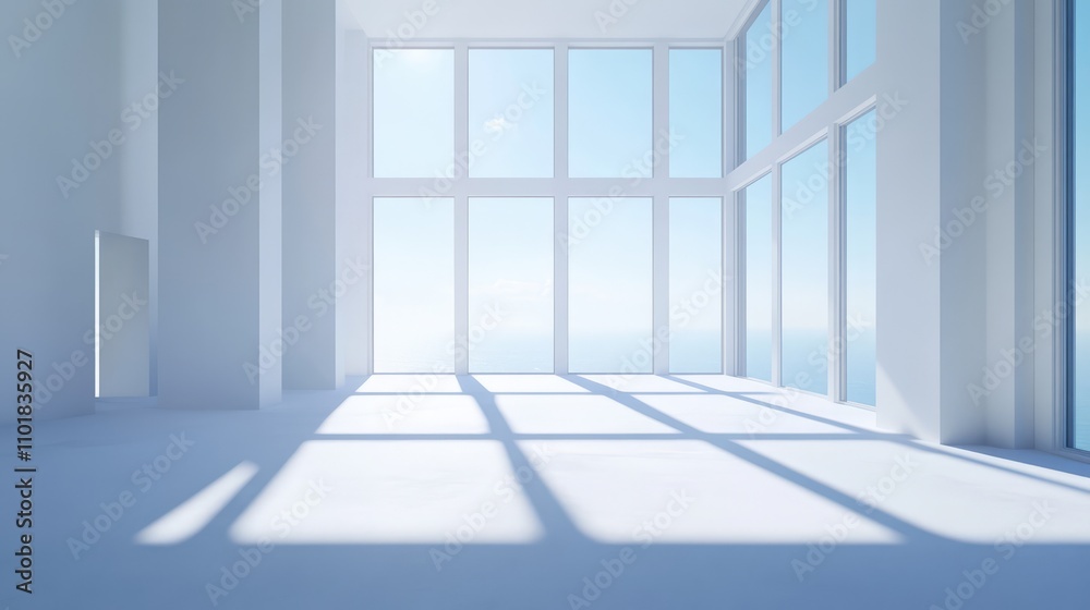 White Large Bright Clear Room with Floor-to-Ceiling Windows Interior White Large Bright Clear Room with Floor-to-Ceiling Windows Interior