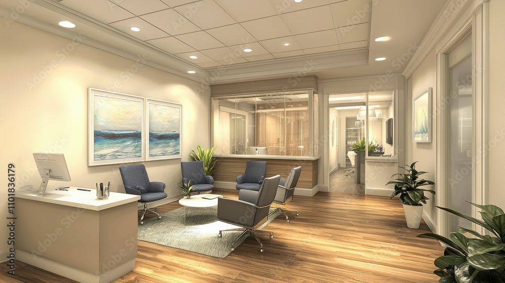 Fototapeta premium Serene modern coworking space professional interior photography of office environments