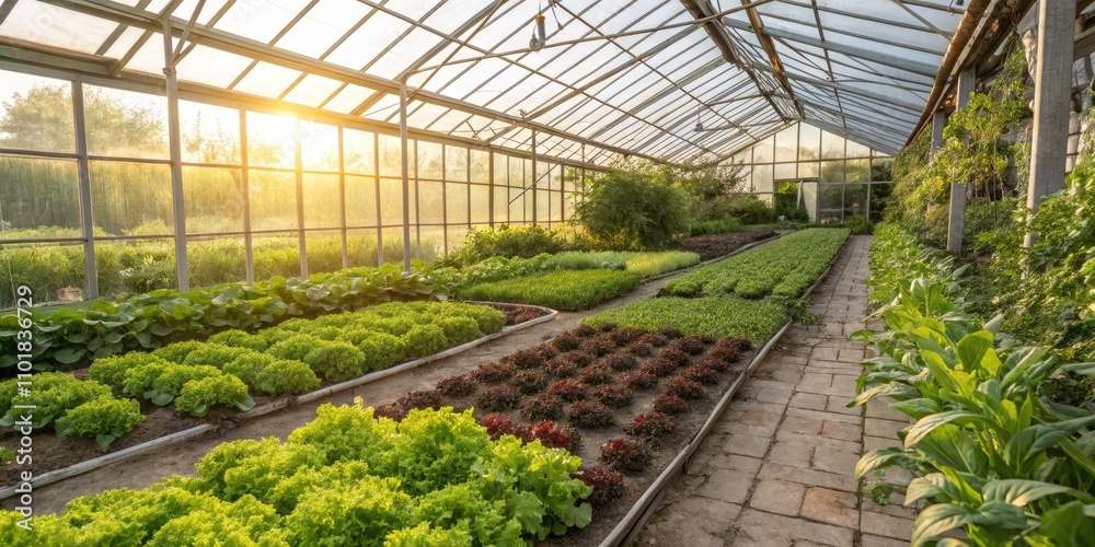 Lush Greenhouse Interior with Rows of Fresh Vegetables and Vibrant Foliage - Sustainable Gardening, Organic Farming, Indoor Agriculture, Eco-Friendly Practices, Nature's Bounty, and Healthy Living Lush Greenhouse Interior with Rows of Fresh Vegetables and Vibrant Foliage - Sustainable Gardening, Organic Farming, Indoor Agriculture, Eco-Friendly Practices, Nature's Bounty, and Healthy Living