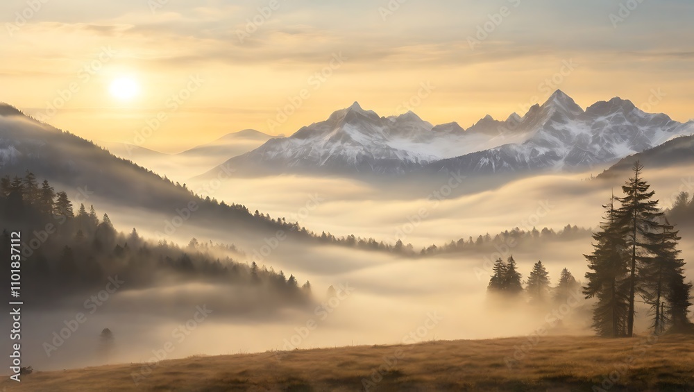 Sunrise Over Foggy Mountain Valley Sunrise Over Foggy Mountain Valley