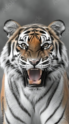 Majestic tiger roaring with intensity against a blurred background at dusk