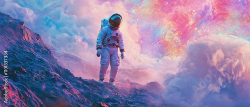 Digital art of an astronaut in a surreal cosmic landscape futuristic exploration photo