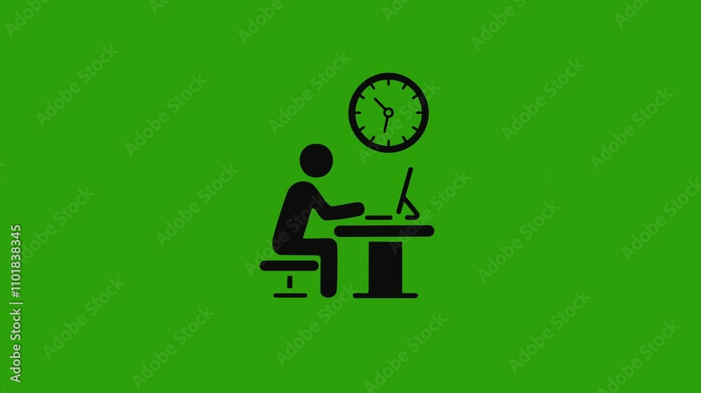 person working on a laptop with clock animation. 4K motion animation. person working on a laptop with clock animation. 4K motion animation.