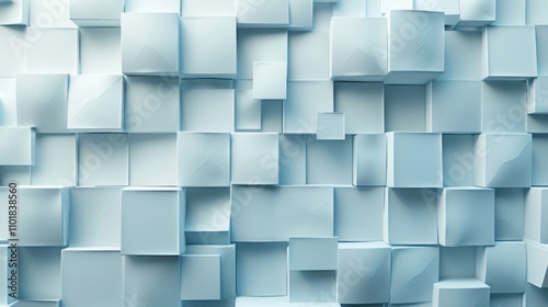 A textured wall of 3D light blue cubes arranged in an abstract pattern.