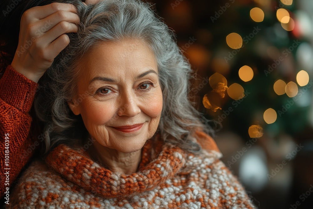 Elderly woman being combed by her daughter at home, sharing a tender moment. Elderly woman being combed by her daughter at home, sharing a tender moment.