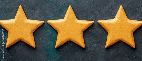 Three golden stars are displayed on a dark background, symbolizing excellence, rating, or achievement.