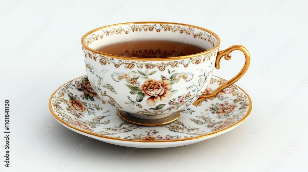 Ornate Teacup and Saucer with Floral Design Ornate Teacup and Saucer with Floral Design