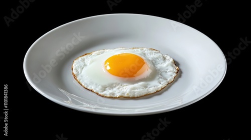 A plate containing a fried egg creates a visually appealing scene, perfect for those seeking inspiration related to fried eggs, with ample copy space for text. photo