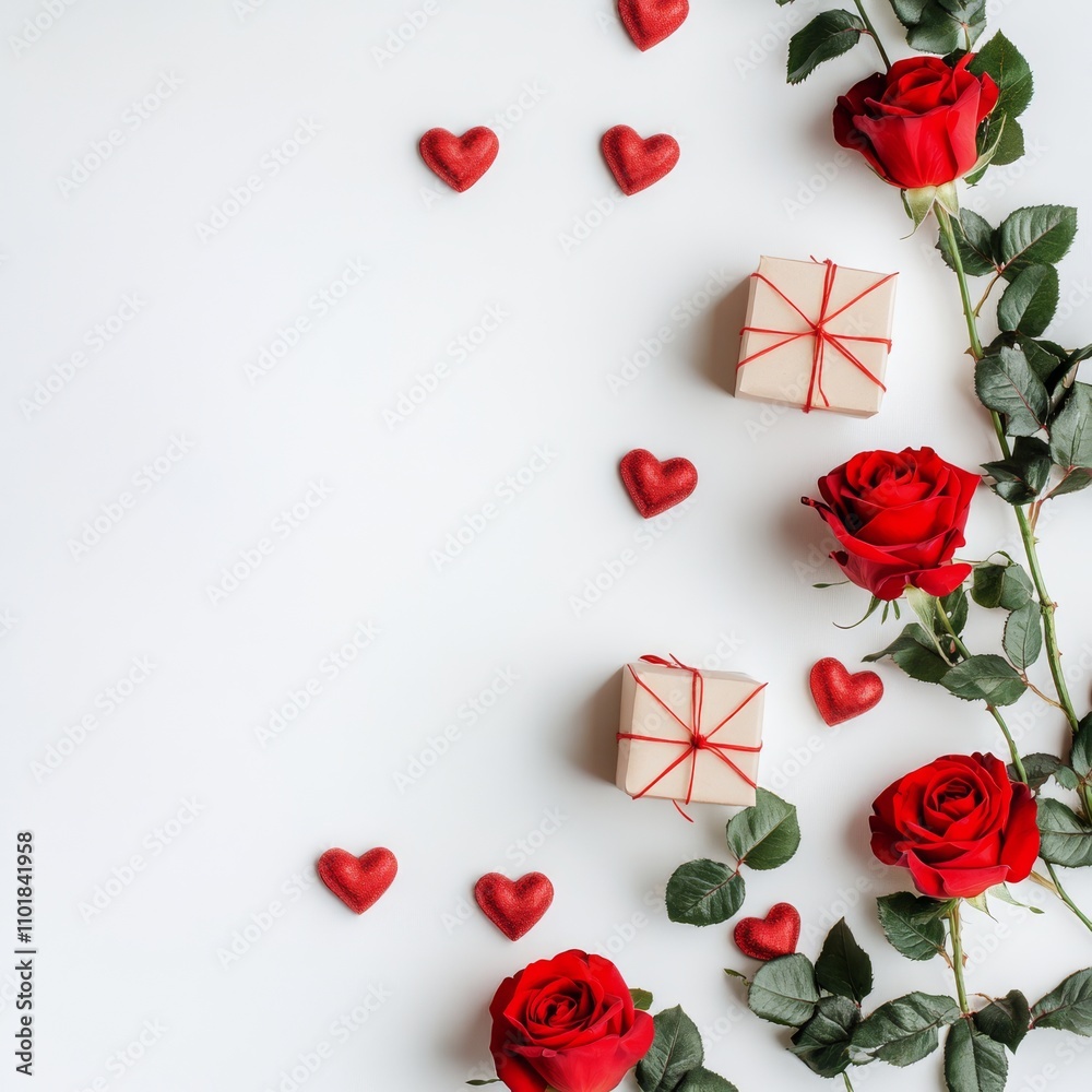 Roses and gifts create a romantic atmosphere for a celebration of love Roses and gifts create a romantic atmosphere for a celebration of love