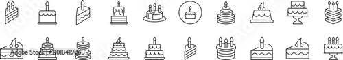 Various Cakes Thin Icons Collection. Editable Stroke. Suitable for Web Sites, Books, Cards, Apps