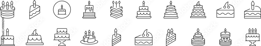 Various Cakes Collection of Thin Icons. Editable Stroke. Suitable for Web Sites, Books, Cards, Apps Various Cakes Collection of Thin Icons. Editable Stroke. Suitable for Web Sites, Books, Cards, Apps