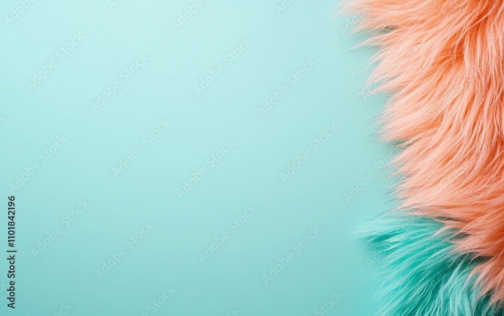 A vibrant, colorful fur texture in shades of orange and teal, set against a soft mint background. A vibrant, colorful fur texture in shades of orange and teal, set against a soft mint background.