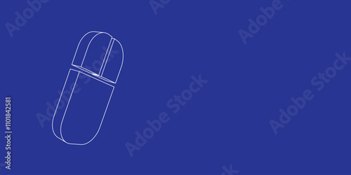 The outline of a large computer mouse symbol made of white lines on the left. 3D view of the object in perspective. Vector illustration on indigo background
