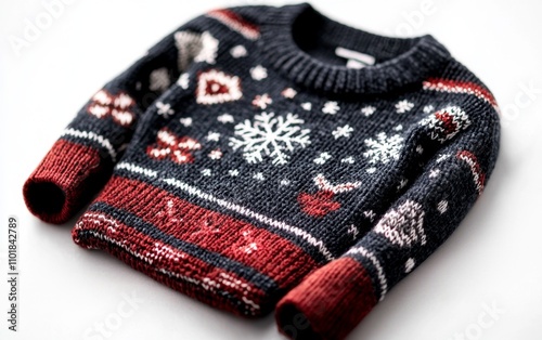 A cozy, festive sweater featuring winter-themed patterns, perfect for holiday celebrations and chilly weather. photo