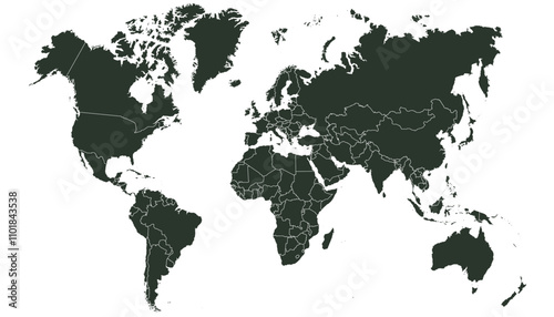 World map. Black modern vector map. Silhouette map