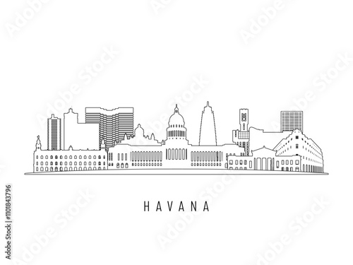 Detailed Havana skyline vector illustration. Havana buildings in line art style, perfect for modern designs.