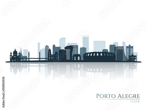 Porto Alegre skyline silhouette with reflection. Landscape Porto Alegre, Brazil. Vector illustration.