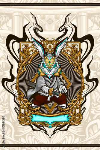 samurai rabbit cyberpunk vector illustration