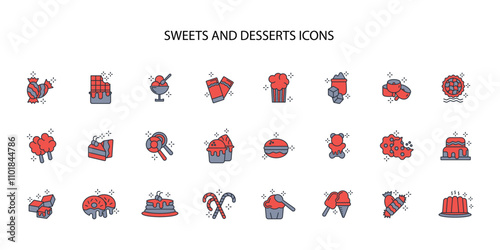 Sweets and desserts icon set.vector.Editable stroke.linear style sign for use web design,logo.Symbol illustration.