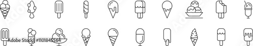 Ice Cream Pack of Thin Icons. Editable Stroke. Suitable for Web Sites, Books, Cards, Apps