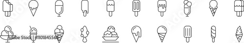 Ice Cream Related Line Icons for Web Sites, Books, Cards, Apps. Editable Stroke. Suitable for Web Sites, Books, Cards, Apps