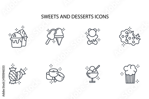 Sweets and desserts icon set.vector.Editable stroke.linear style sign for use web design,logo.Symbol illustration.