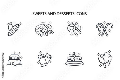 Sweets and desserts icon set.vector.Editable stroke.linear style sign for use web design,logo.Symbol illustration.