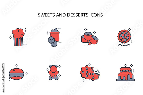 Sweets and desserts icon set.vector.Editable stroke.linear style sign for use web design,logo.Symbol illustration.