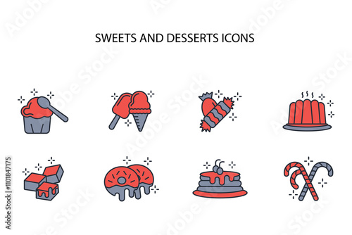 Sweets and desserts icon set.vector.Editable stroke.linear style sign for use web design,logo.Symbol illustration.