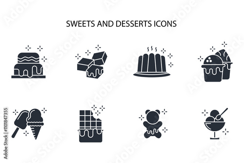Sweets and desserts icon set.vector.Editable stroke.linear style sign for use web design,logo.Symbol illustration.