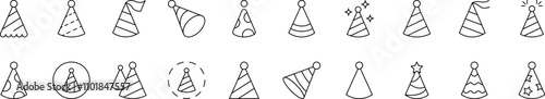 Party Hat Collection of Thin Icons. Editable Stroke. Suitable for Web Sites, Books, Cards, Apps