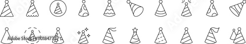Party Hat Set of Thin Icons. Editable Stroke. Suitable for Web Sites, Books, Cards, Apps
