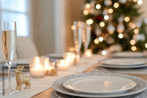 Elegant holiday table setting with sparkling decor and festive atmosphere