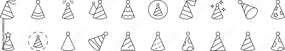 Party Hat Related Line Icons for Web Sites, Books, Cards, Apps. Editable Stroke. Suitable for Web Sites, Books, Cards, Apps Party Hat Related Line Icons for Web Sites, Books, Cards, Apps. Editable Stroke. Suitable for Web Sites, Books, Cards, Apps