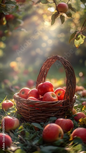 Bountiful apple harvest in a sunlit orchard during autumn season
