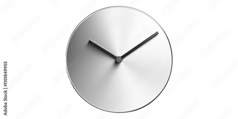 3D Minimalist Wall Clock With Silver Surface Isolated on Transparent Background 3D Minimalist Wall Clock With Silver Surface Isolated on Transparent Background