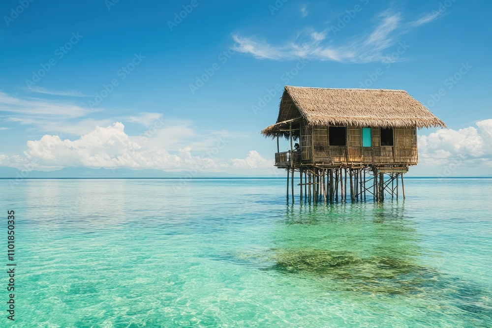 Overwater Bungalow Tropical Paradise Idyllic Seascape Overwater Bungalow Tropical Paradise Idyllic Seascape