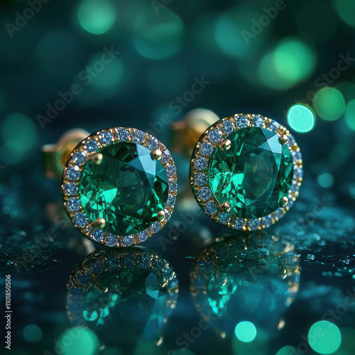 Elegant Emerald Drop Earrings with Diamond Accents photo