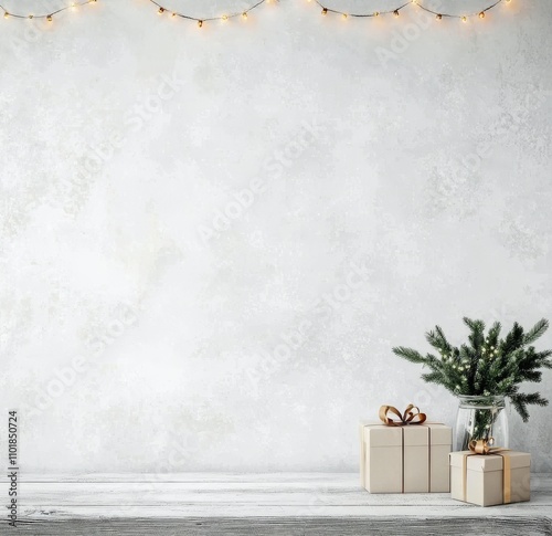 Cozy winter setting with a simple holiday decoration and warm lighting in a c...