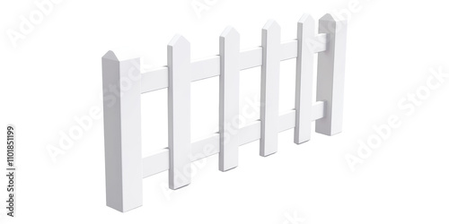 3D White Picket Fence Isolated on Transparent Background