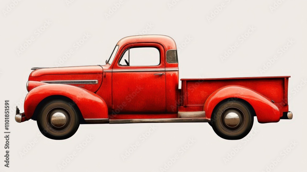 Classic Pickup Truck from 1940's in Red Color. Vintage Auto Isolated on White Background Classic Pickup Truck from 1940's in Red Color. Vintage Auto Isolated on White Background