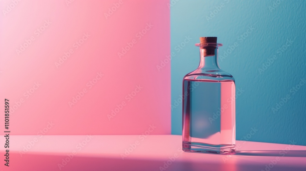 Minimalist glass bottle with pink and blue lighting Minimalist glass bottle with pink and blue lighting