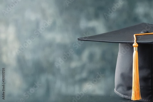 Graduation cap with golden tassel on textured background during celebration p...