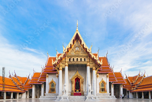 Wat Benchamabophit Dusitvanaram or White Marble Temple is Famous in Bangkok Thailand. photo