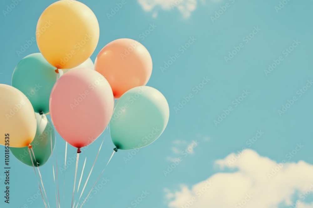 Colorful balloons float against a bright blue sky during a festive outdoor celebration Colorful balloons float against a bright blue sky during a festive outdoor celebration