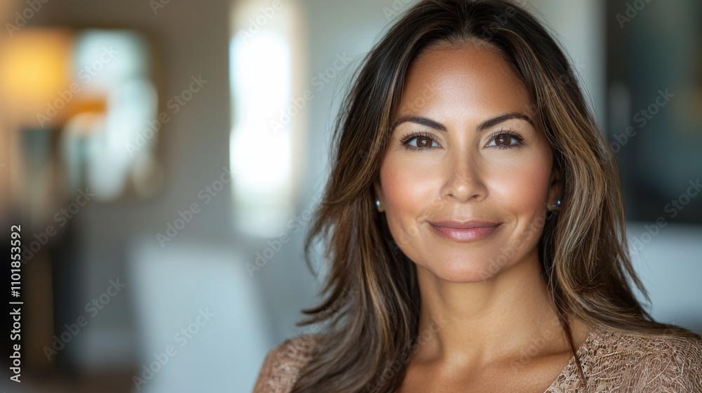 Closeup headshot face portrait of beautiful successful hispanic young business woman looking confident at camera. Smiling latin or eastern middle age female ceo leader businesswoman standing in office Closeup headshot face portrait of beautiful successful hispanic young business woman looking confident at camera. Smiling latin or eastern middle age female ceo leader businesswoman standing in office