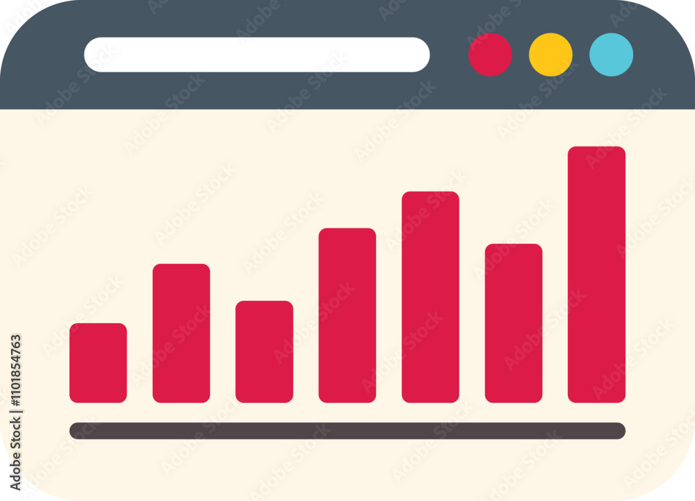 Website showing a growing bar chart analytics icon, representing business growth and success Website showing a growing bar chart analytics icon, representing business growth and success
