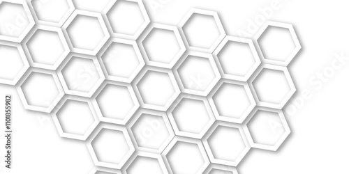 Abstract geometric technology 3d white light structure technology out line hexagon polygonal honeycomb luxury pattern vector background.