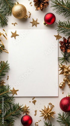 Festive background with blank space for wishes surrounded by holiday decorati...